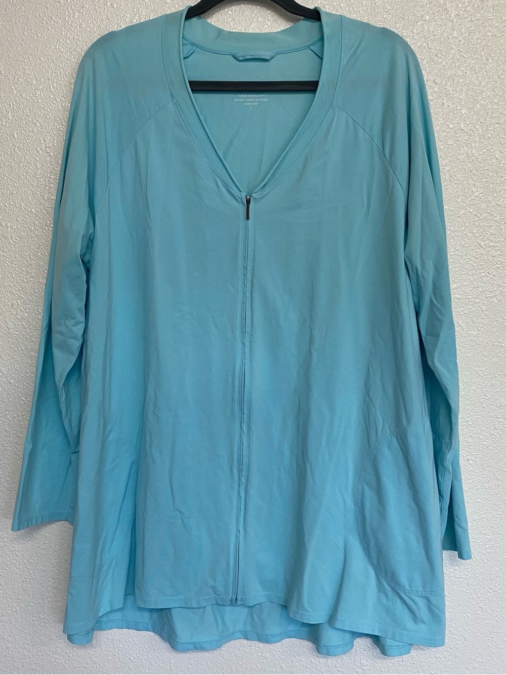 Pure Jill Size Large Blue Elliptical Full Zip Jacket Lightweight Pima Cotton